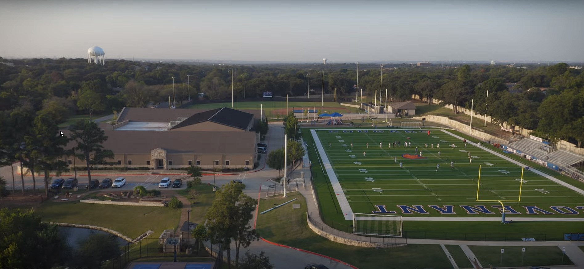 View of the football field at Covenant Christian Academy in Colleyville, TX