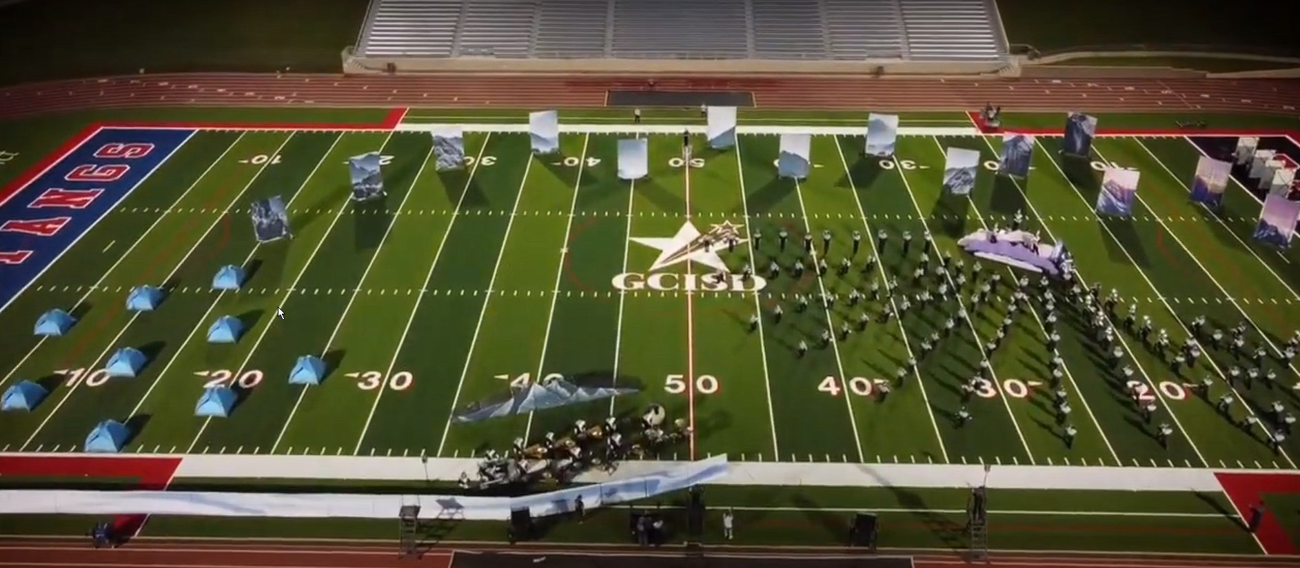Colleyville Heritage High School marching band on the football field