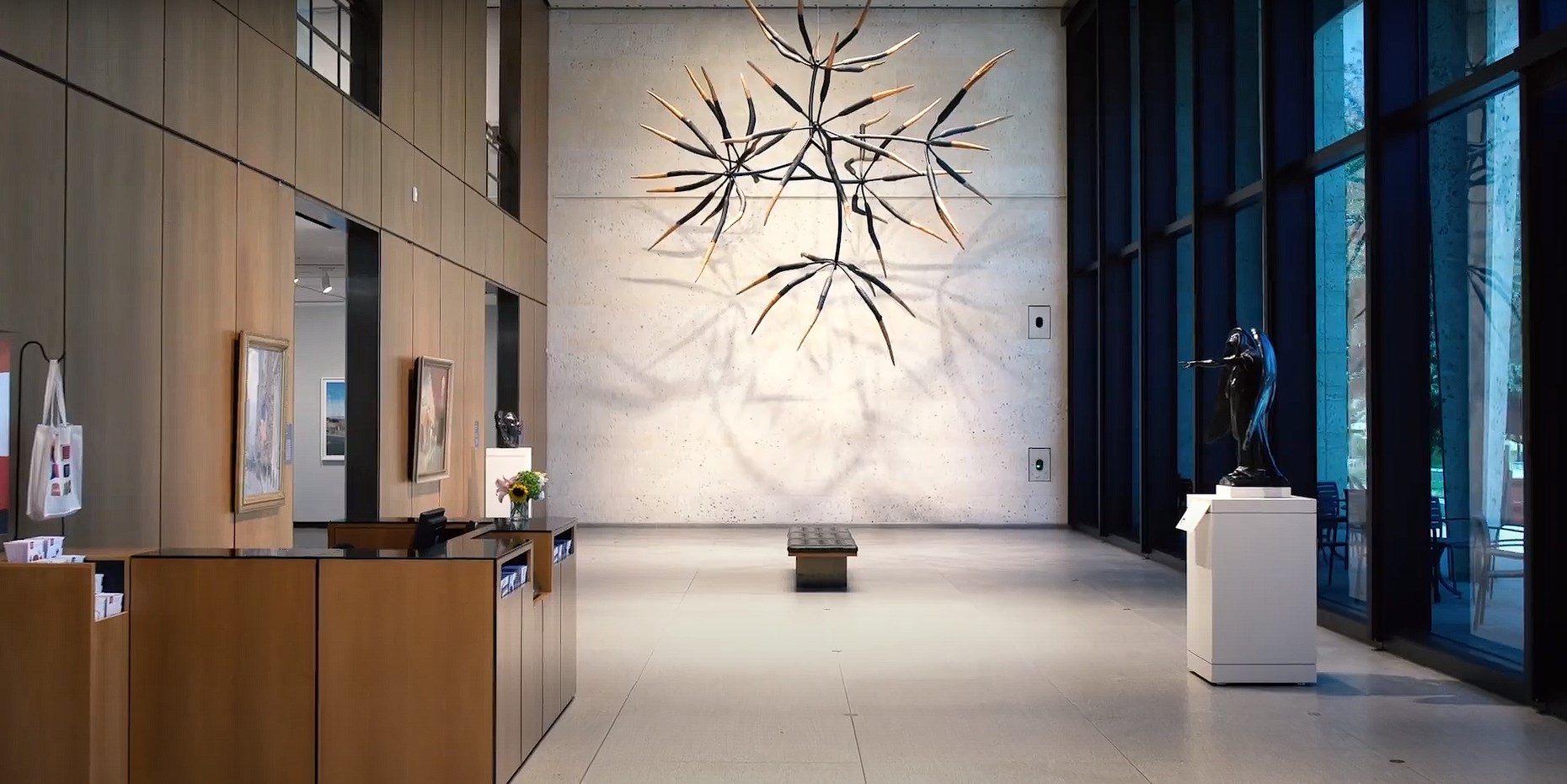 Amon Carter Museum of American Art entryway with a desk and art in Fort Worth, TX