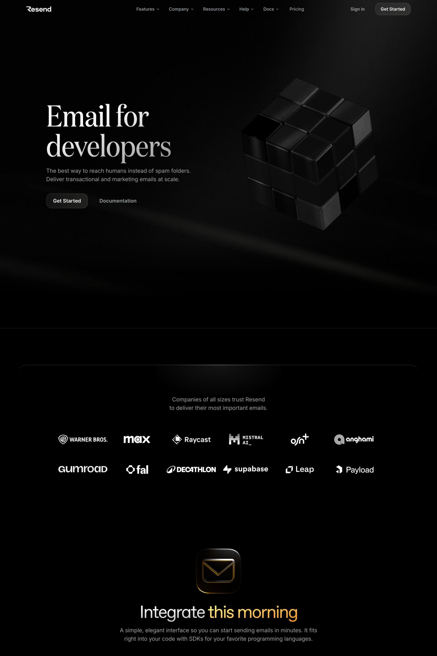 Resend website screenshot