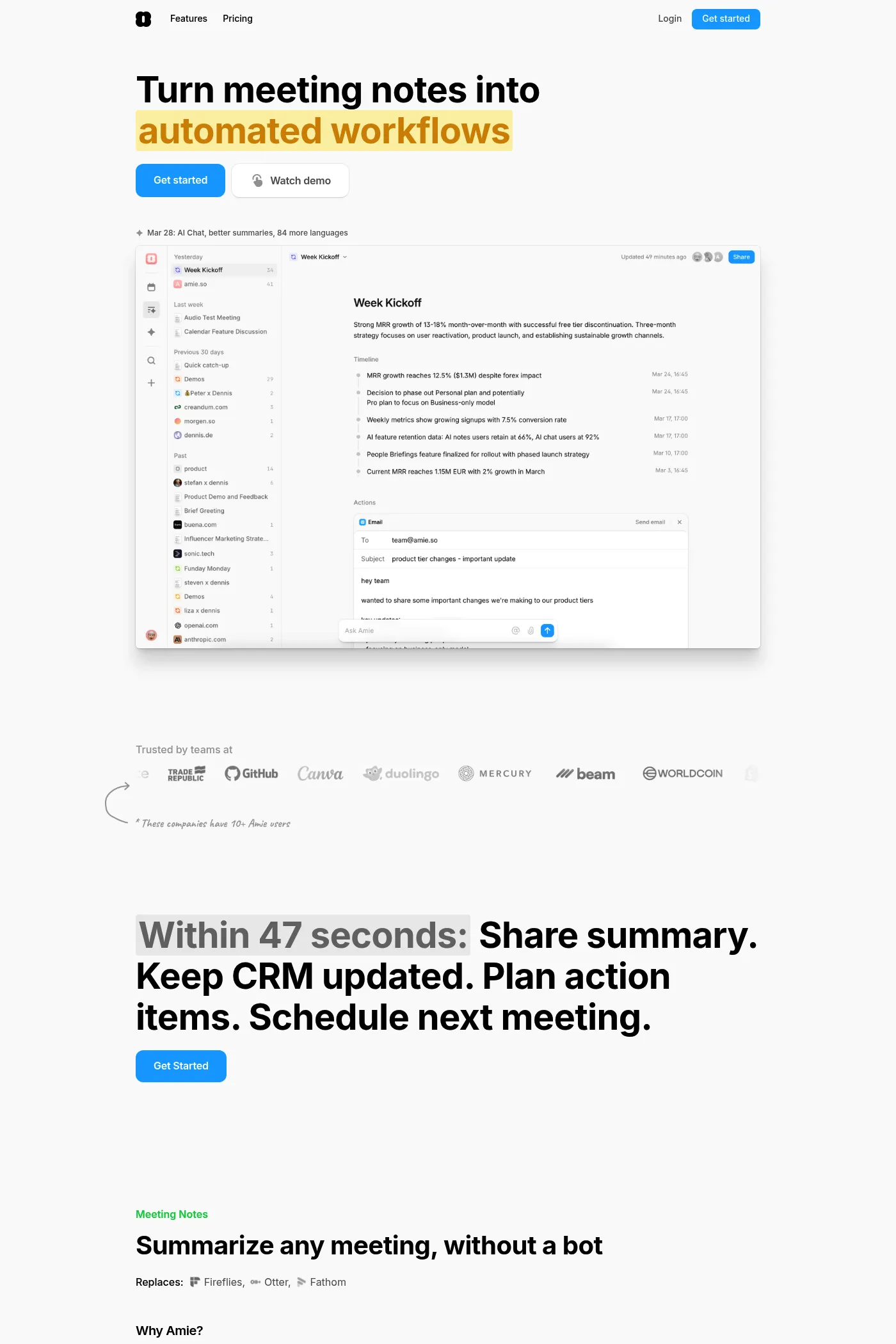 Amie website screenshot