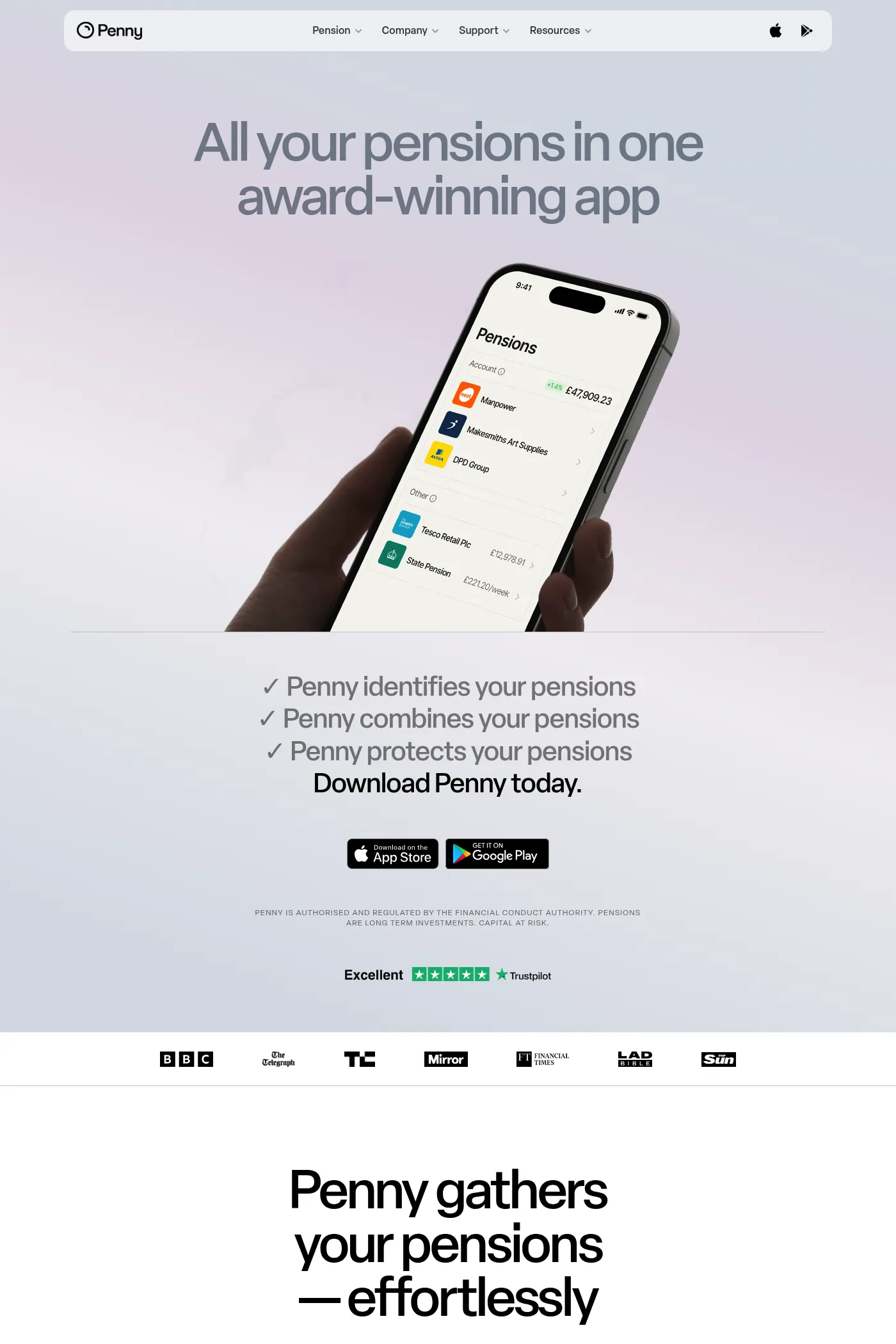 Penny Pension website screenshot