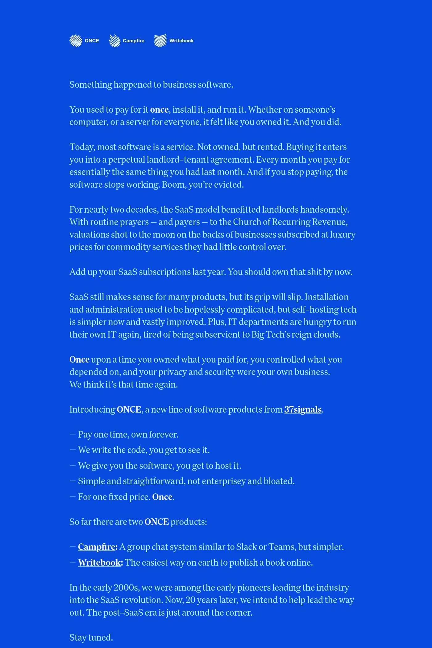 ONCE website screenshot