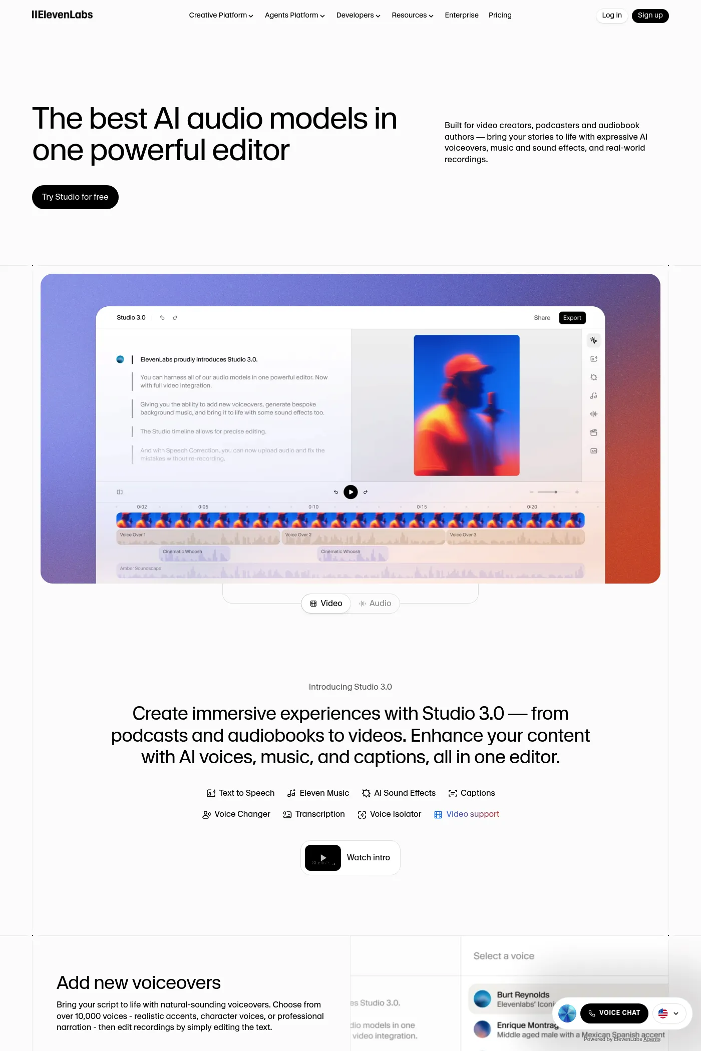 ElevenLabs Studio website screenshot