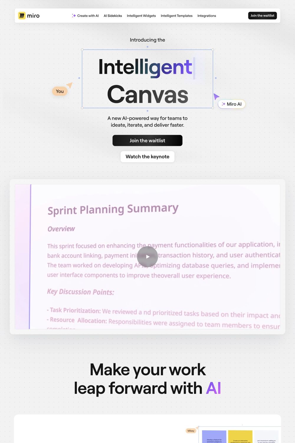 Miro Intelligent Canvas website screenshot