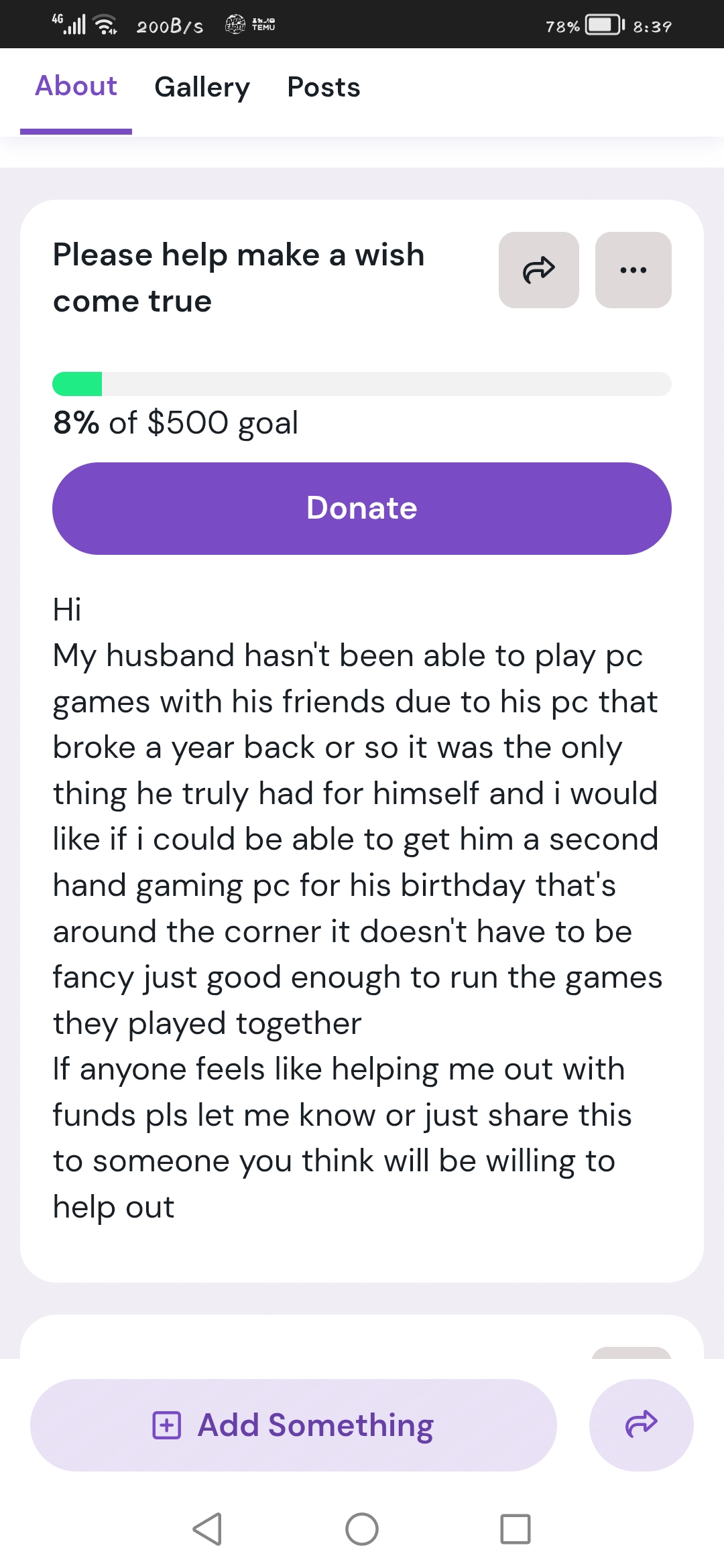 Help make my husband wish come true