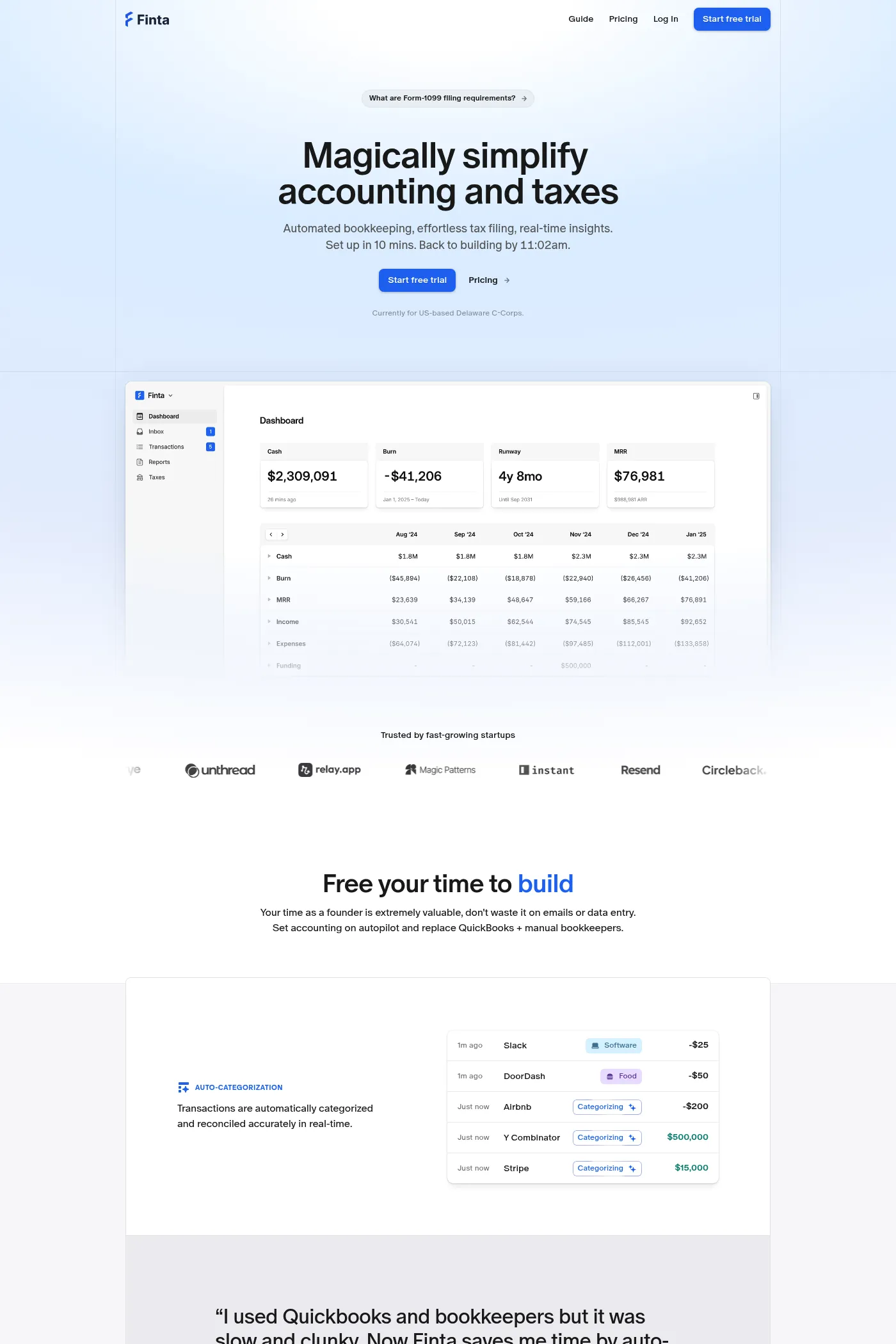 Finta website screenshot