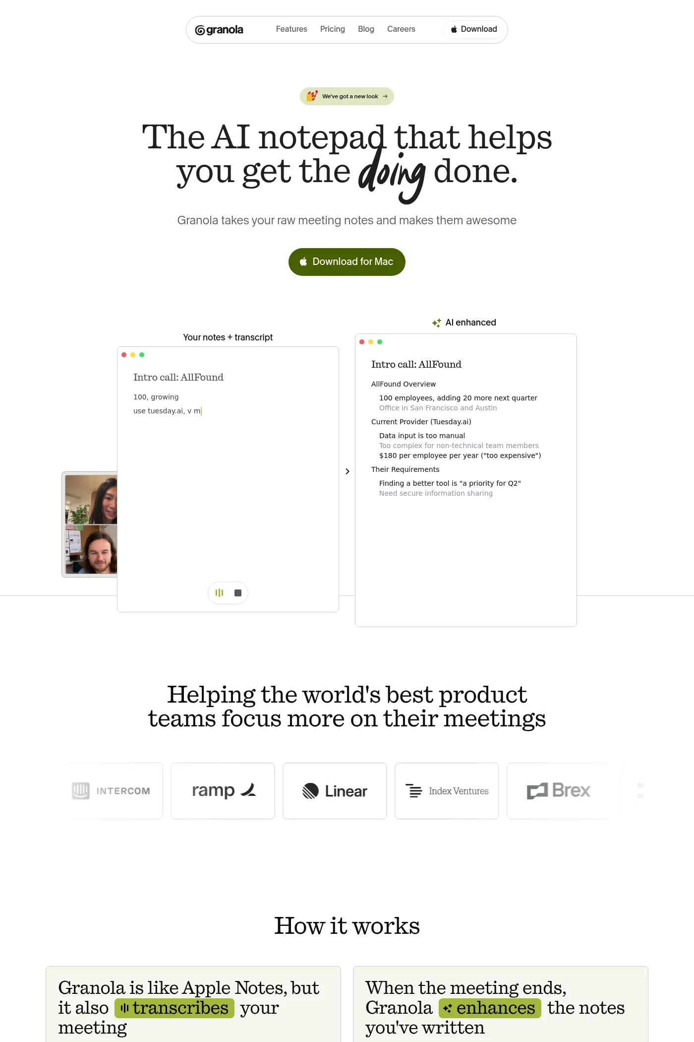 Granola website screenshot