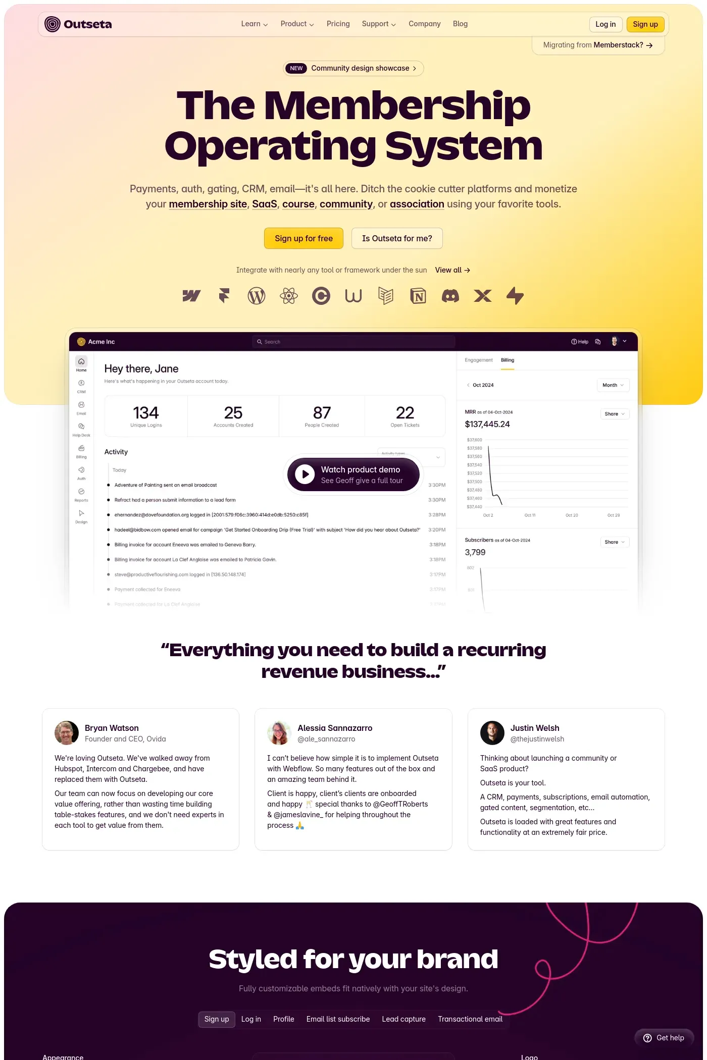 Outseta website screenshot