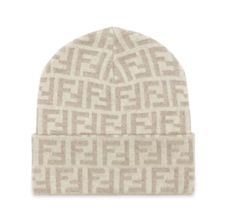 Fendi FF Logo Knit Beanie – Cream-Beige
