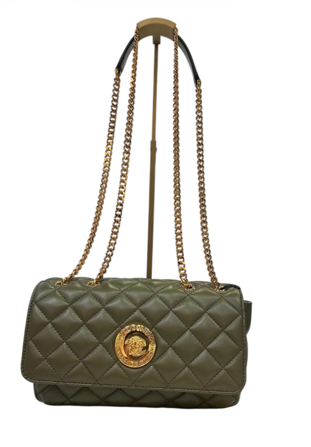 Versace Medusa Quilted Chain Shoulder Bag (Olive-Gold)