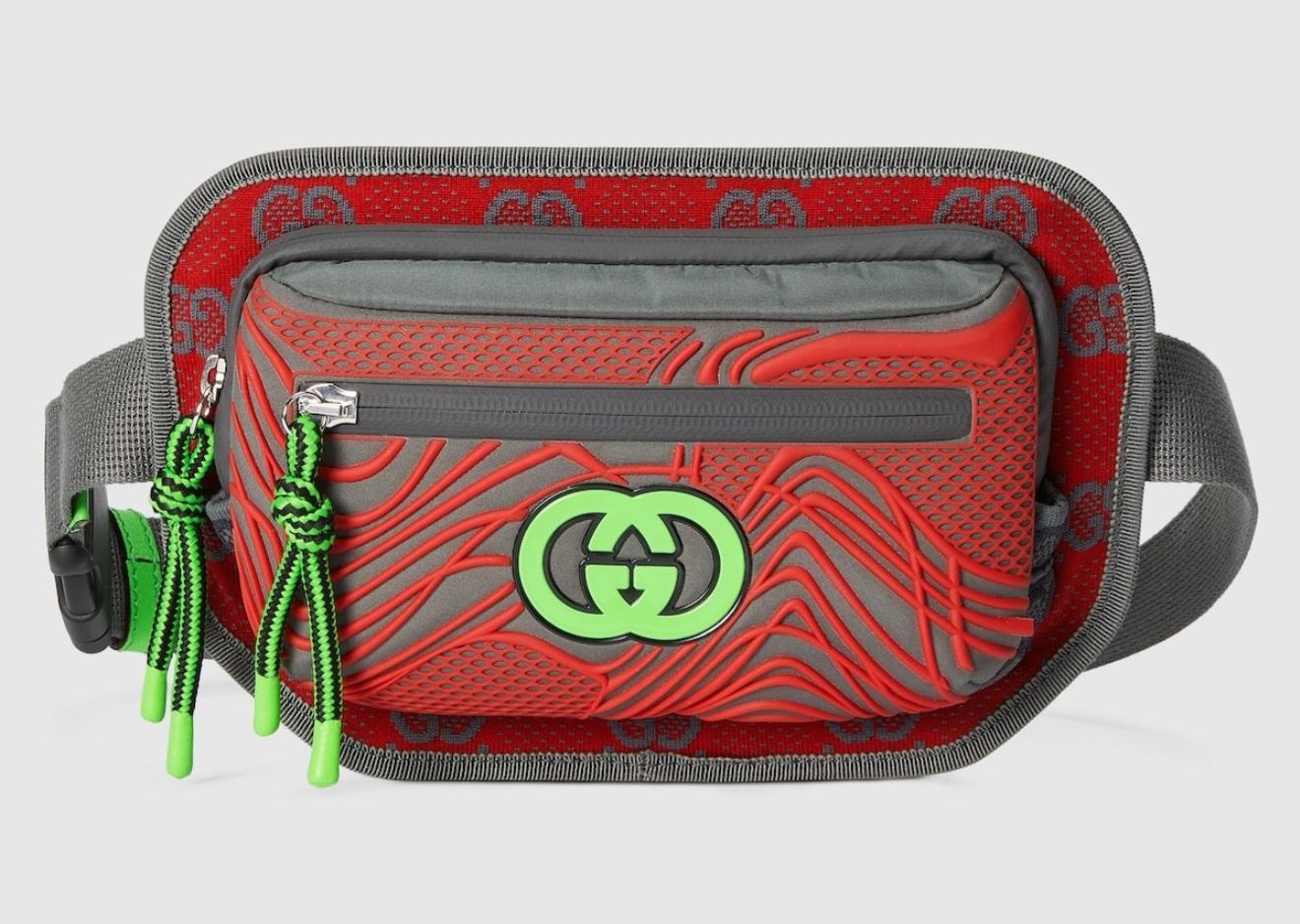 Gucci Off The Grid GG Rubber Belt Bag – Gray & Red with Neon Green Logo