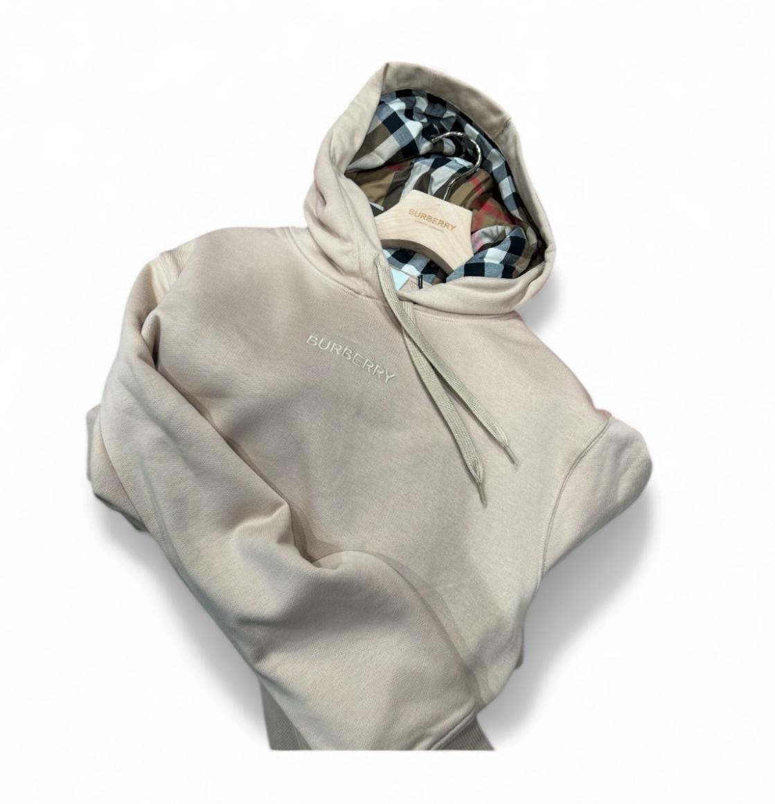 Beige Check-Lined Burberry Hoodie
