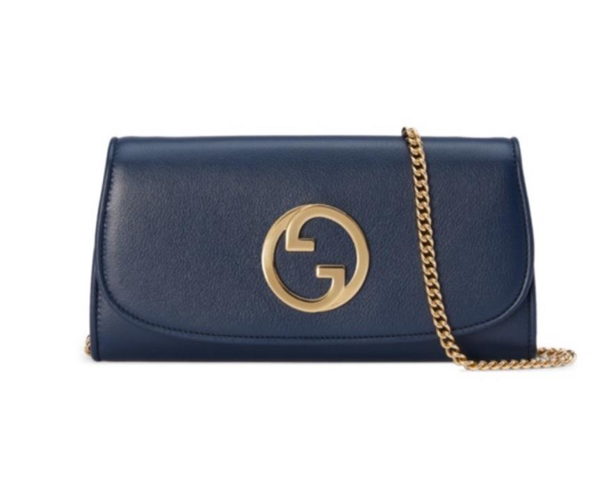 Gucci Blondie Shoulder Bag – Navy Blue with Gold Hardware