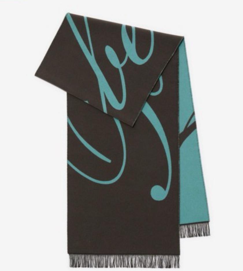 Burberry Oversized Script Wool Scarf – Teal-Brown
