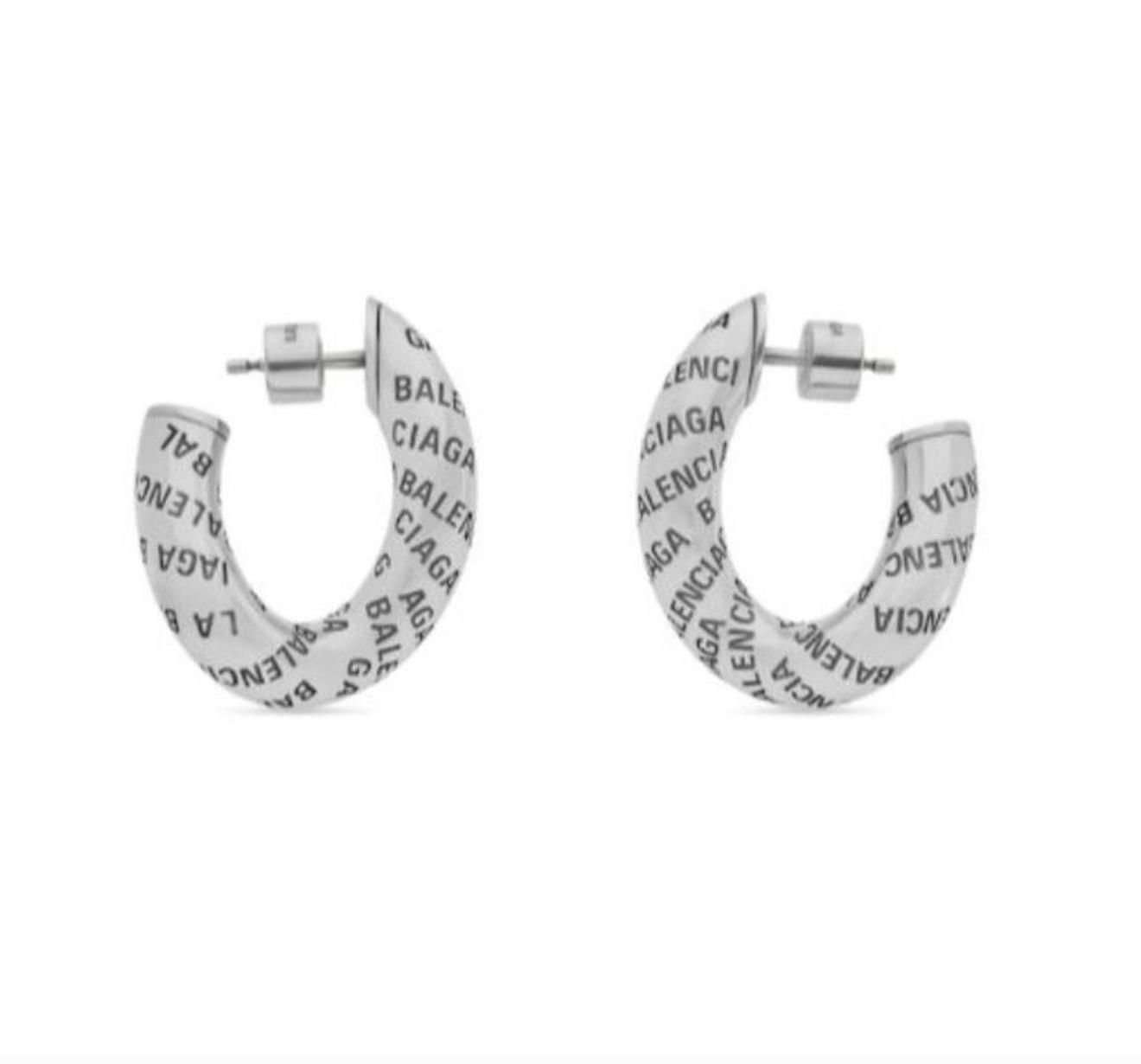 Balenciaga Engraved Silver Hoops