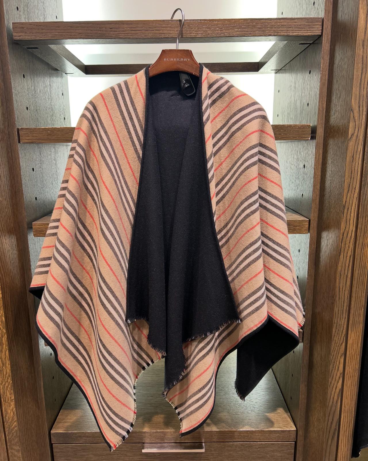 Burberry Reversible Stripe Wool Cape