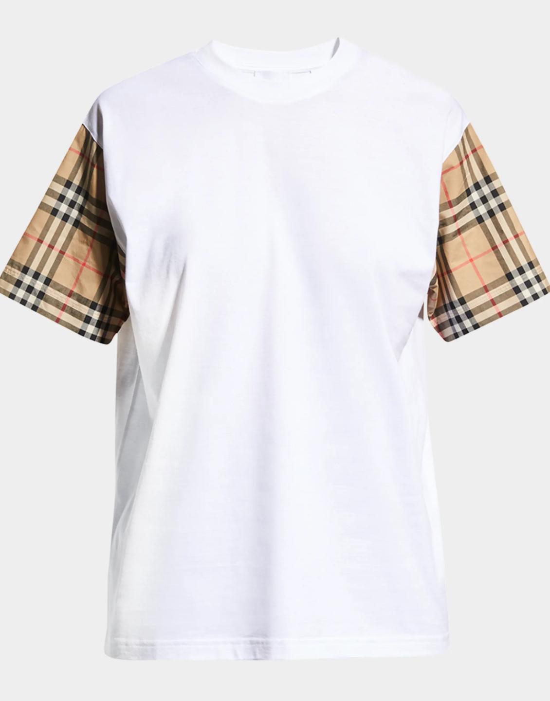 White Check-Sleeve Burberry Tee