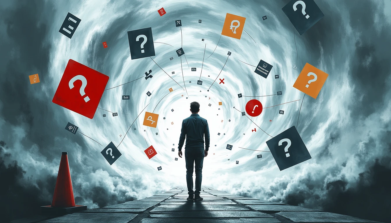 Human silhouette surrounded by interconnected problem-solving elements