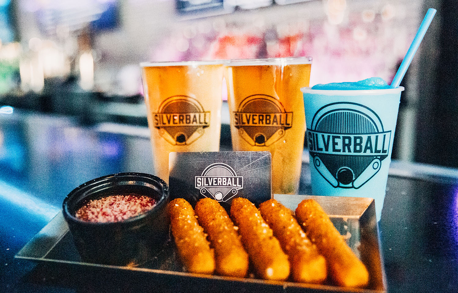 Choose between twelve different frozen drinks and mixed drinks at Silverball in Columbia, MO.