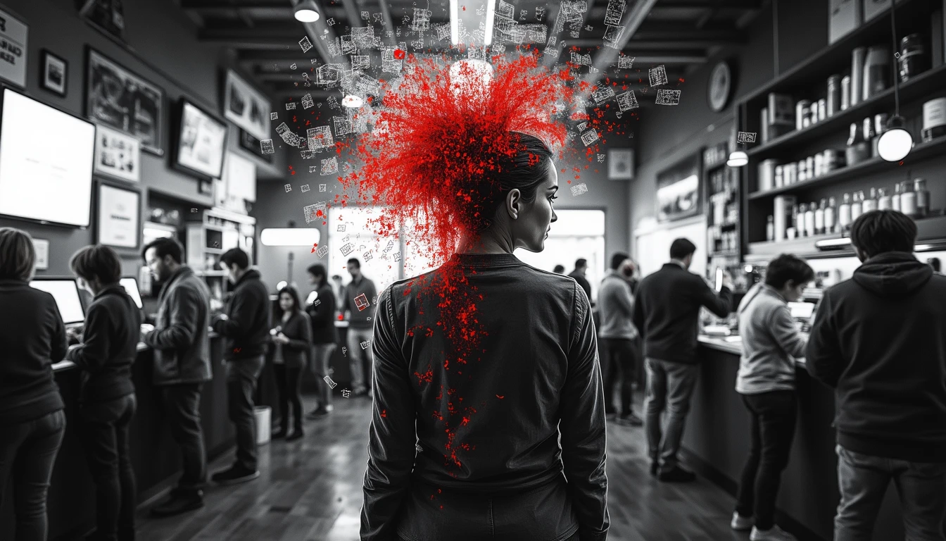 Psychologist amid swirling data streams revealing mental health patterns