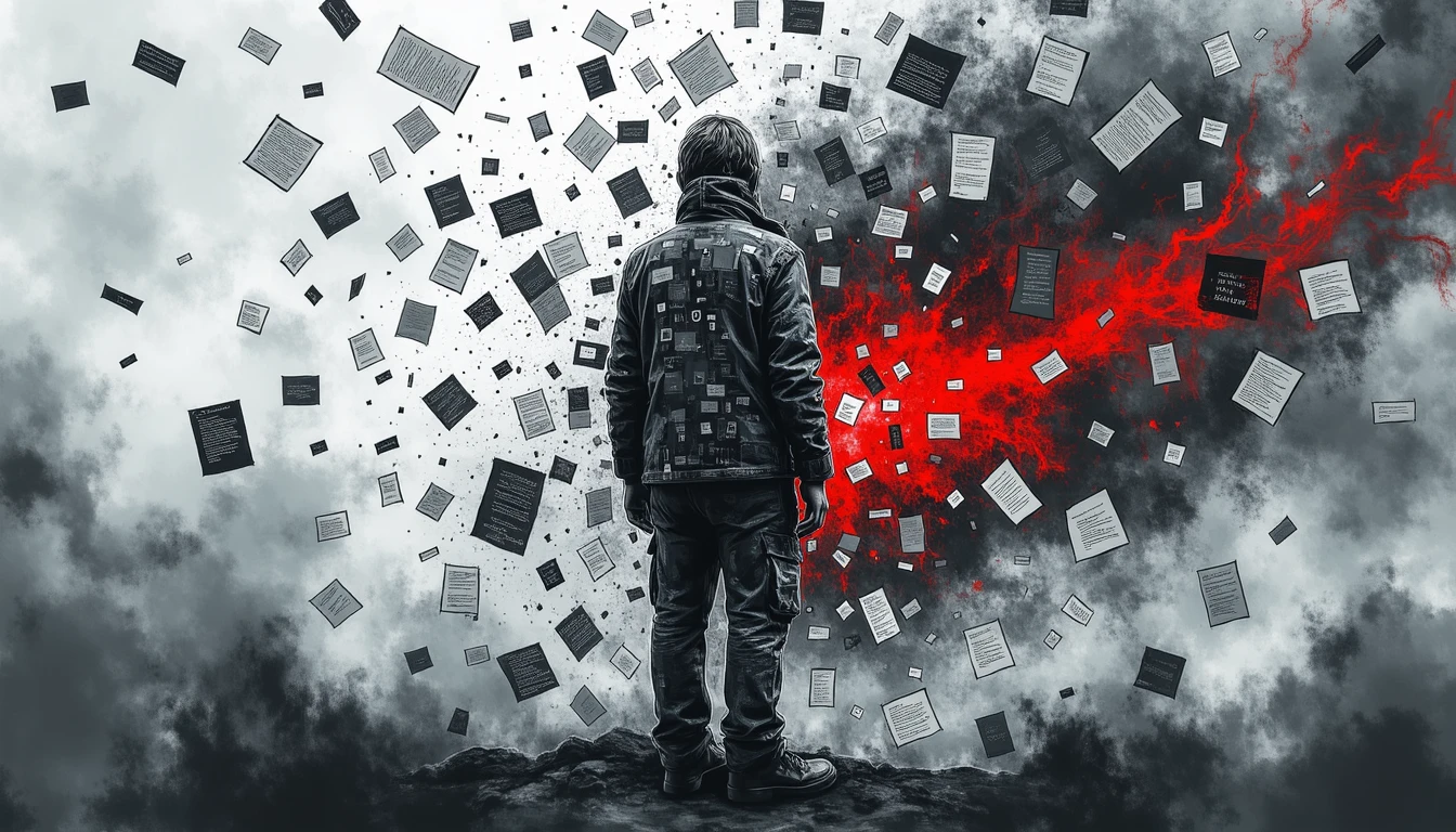 Human navigating complex data tornado, balancing ethical AI challenges