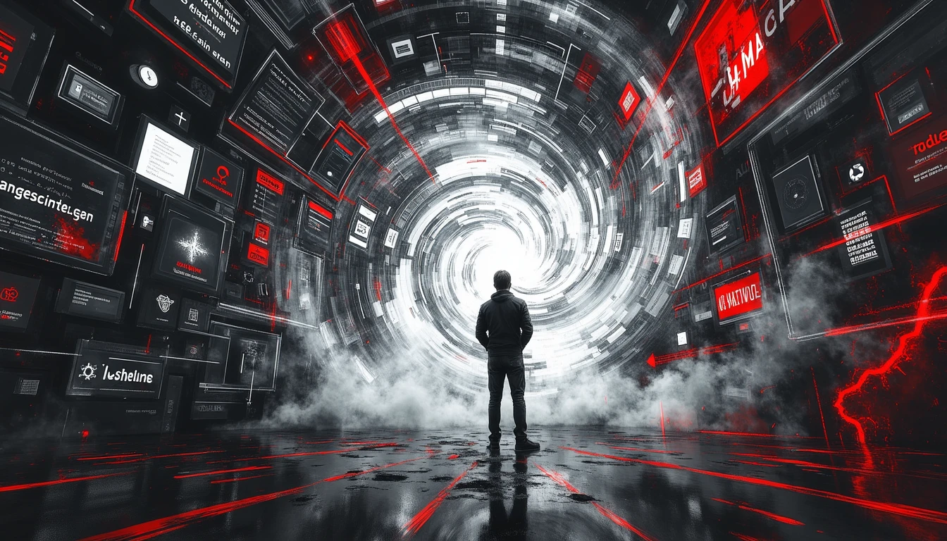 Person at center of interconnected scientific knowledge vortex