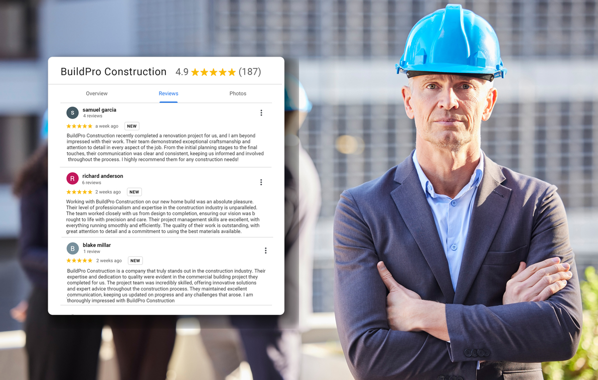 Boost positive Construction Company reviews and rank higher in Google search results