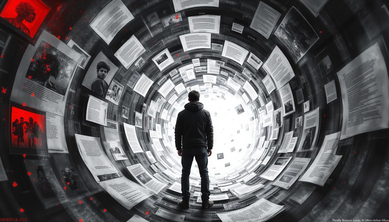 Filmmaker centered in swirling, self-organizing creative elements