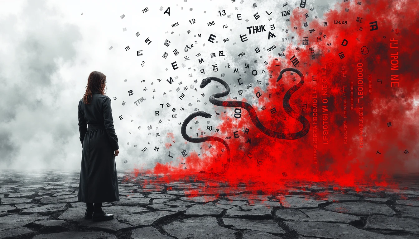 Strategist confronts AI warfare complexities in fragmented desert landscape