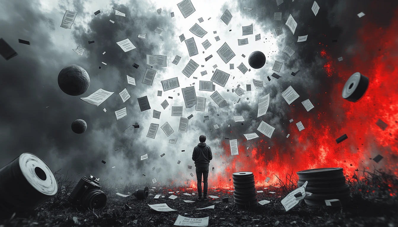 Filmmaker battling giant screenplay amid swirling creative chaos