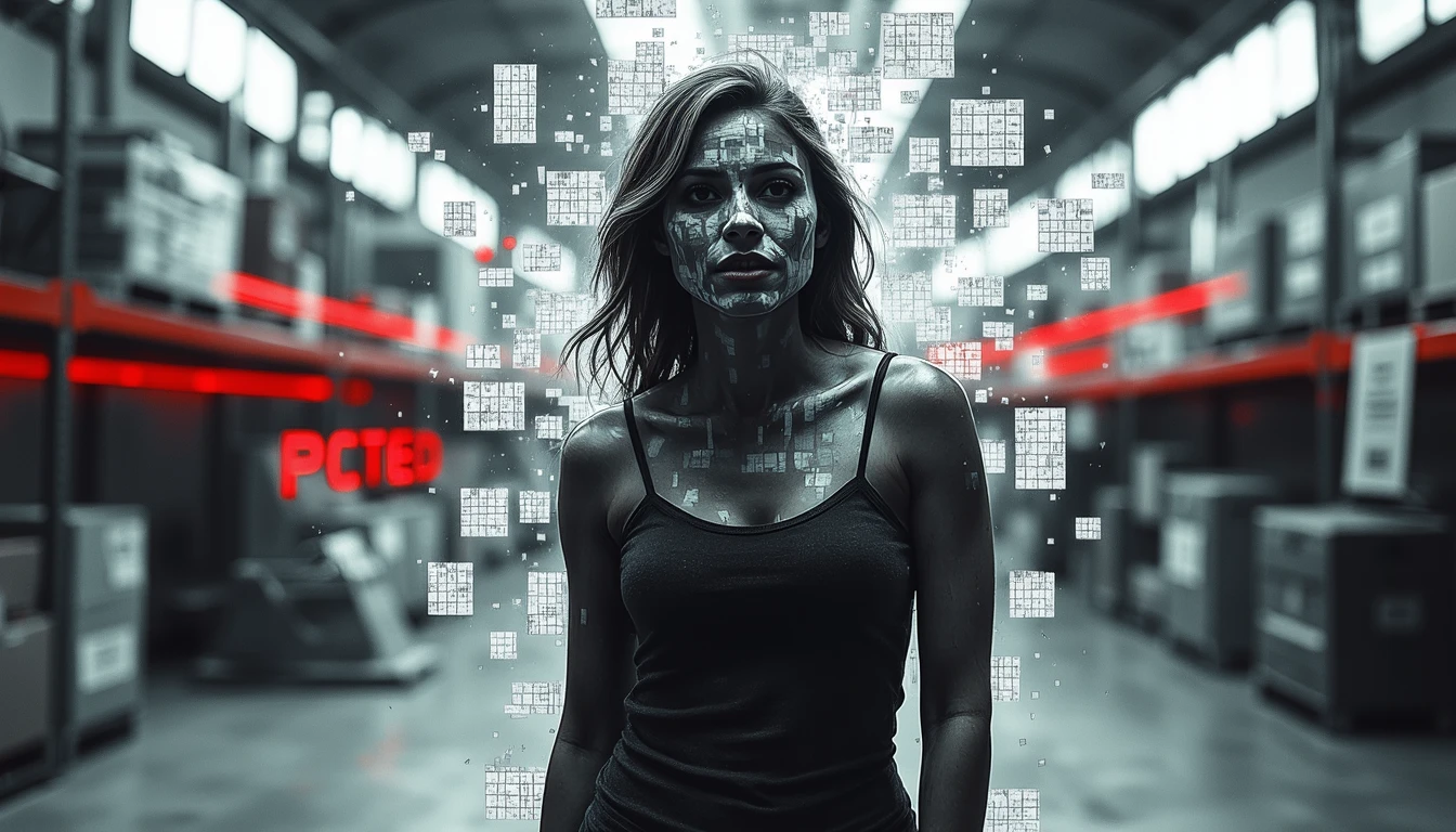 Person disrupting facial recognition through strategic visual camouflage