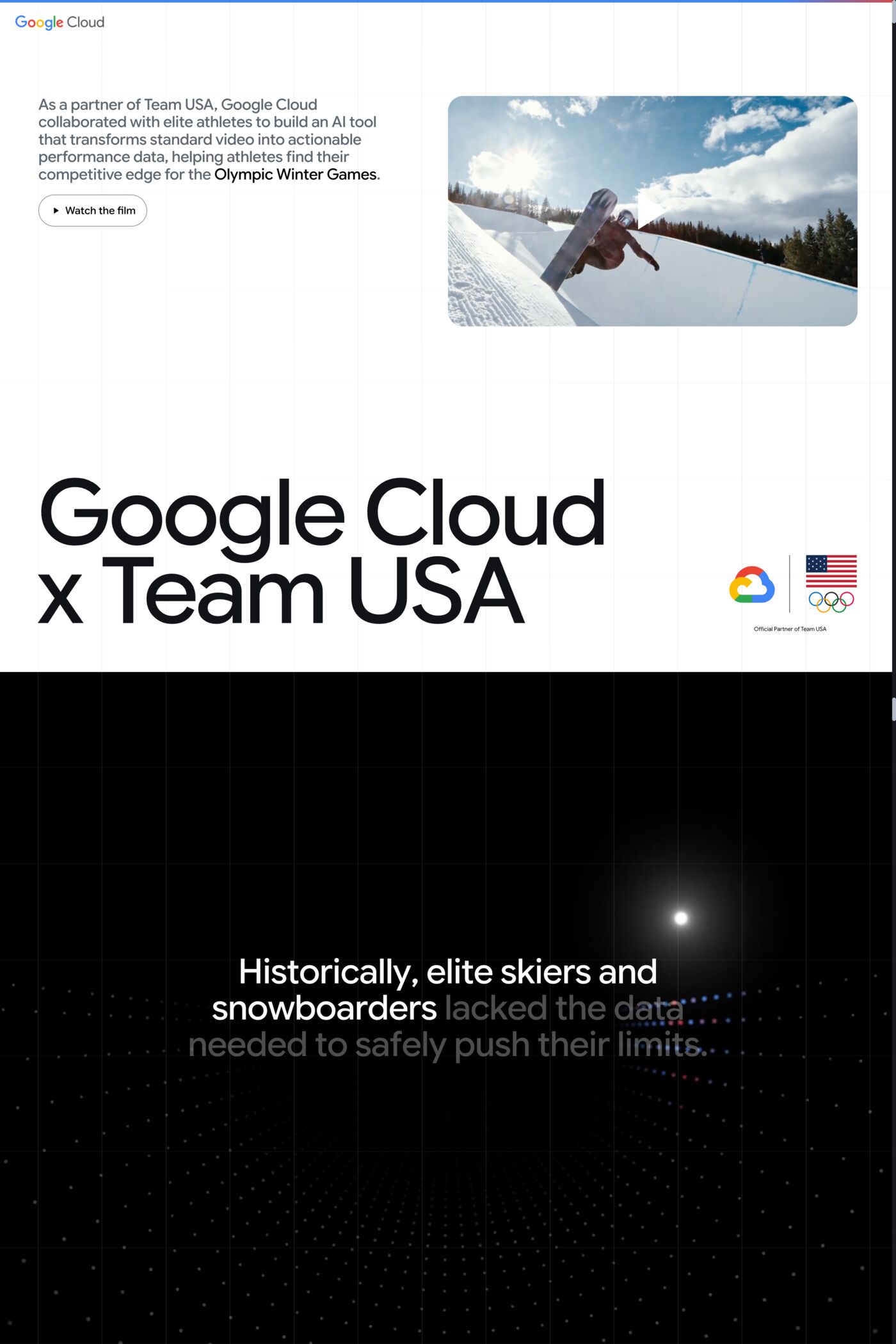 Google Cloud x Team USA website screenshot