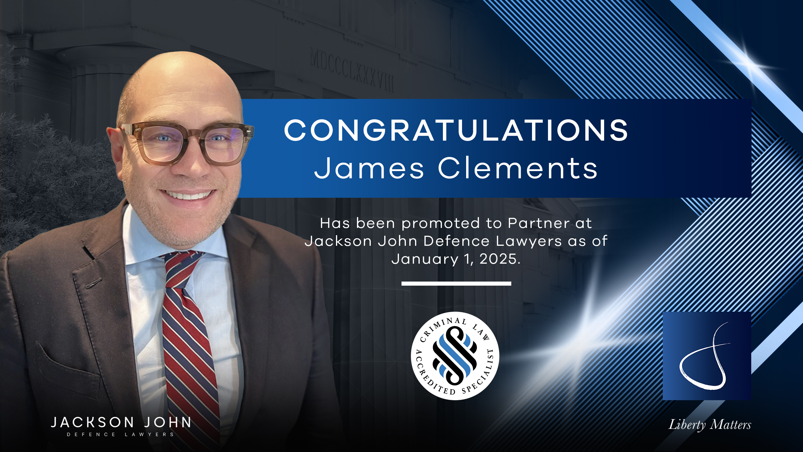 James Clements Promoted to Partner at Jackson John Defence Lawyers