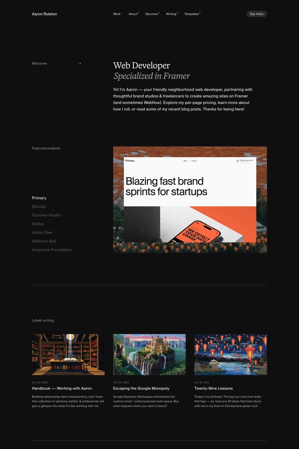 Aaron Rolston website screenshot