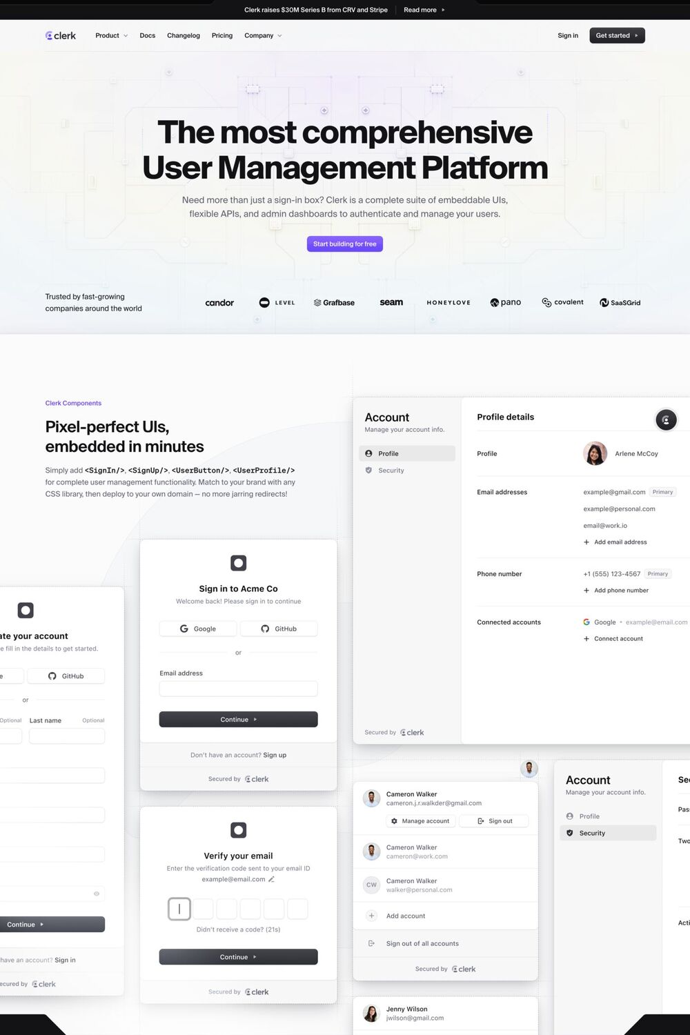 Clerk website screenshot