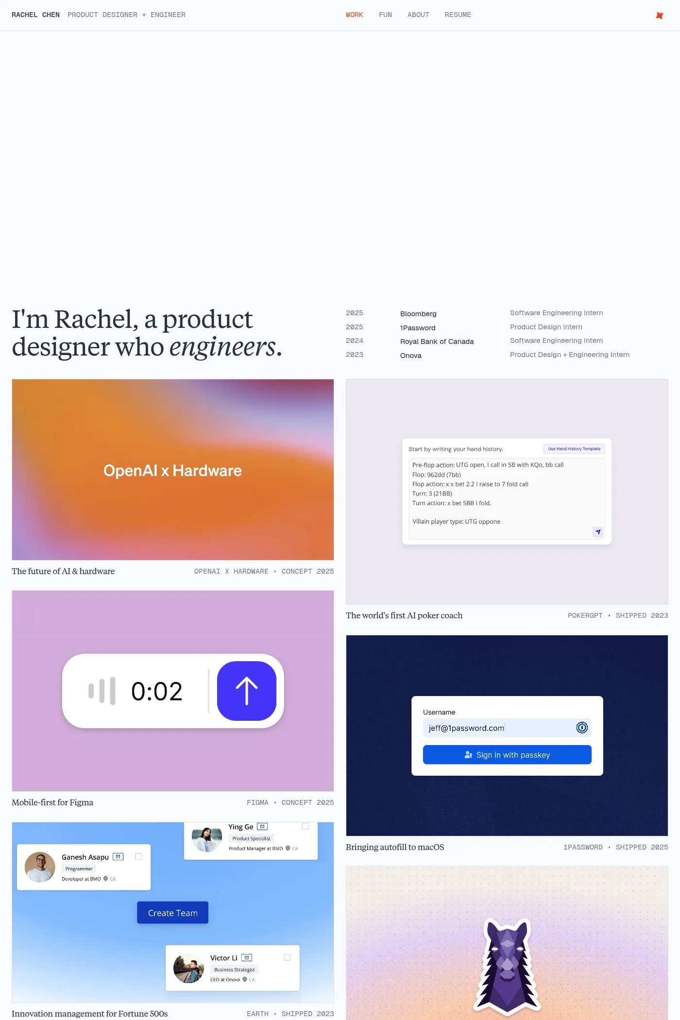 Rachel Chen website screenshot