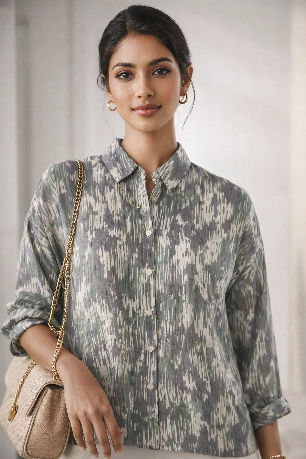 Effortless Sky Blue Blouse With Soft Draped Polyester