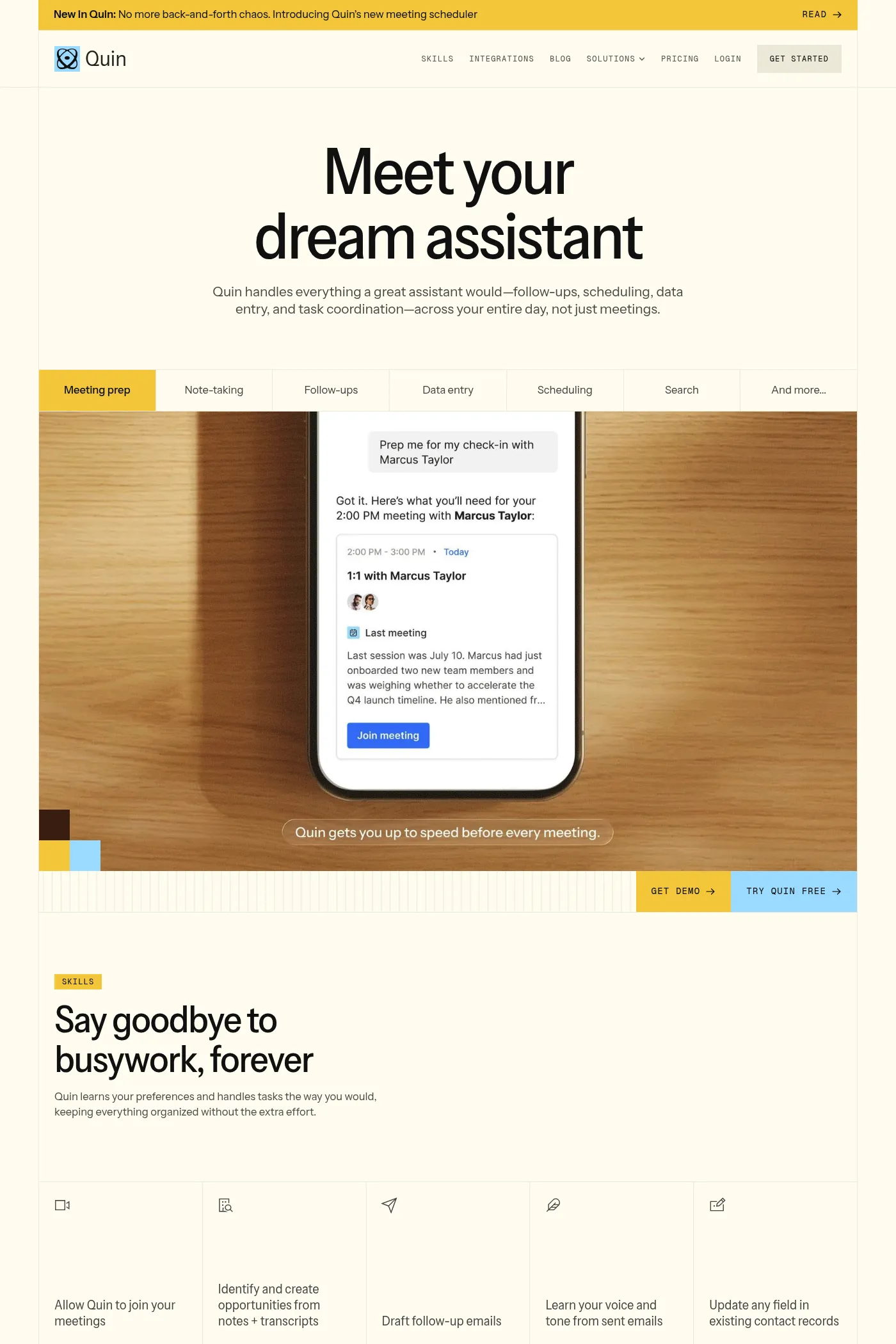 Quin website screenshot