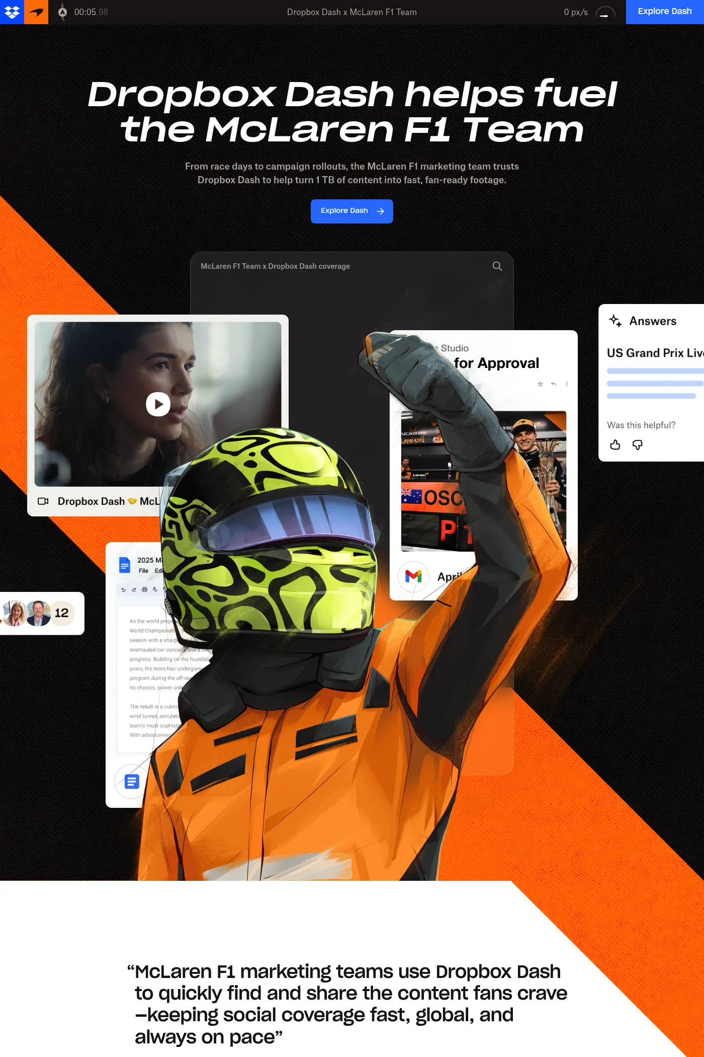 Dropbox Dash × McLaren F1 website screenshot