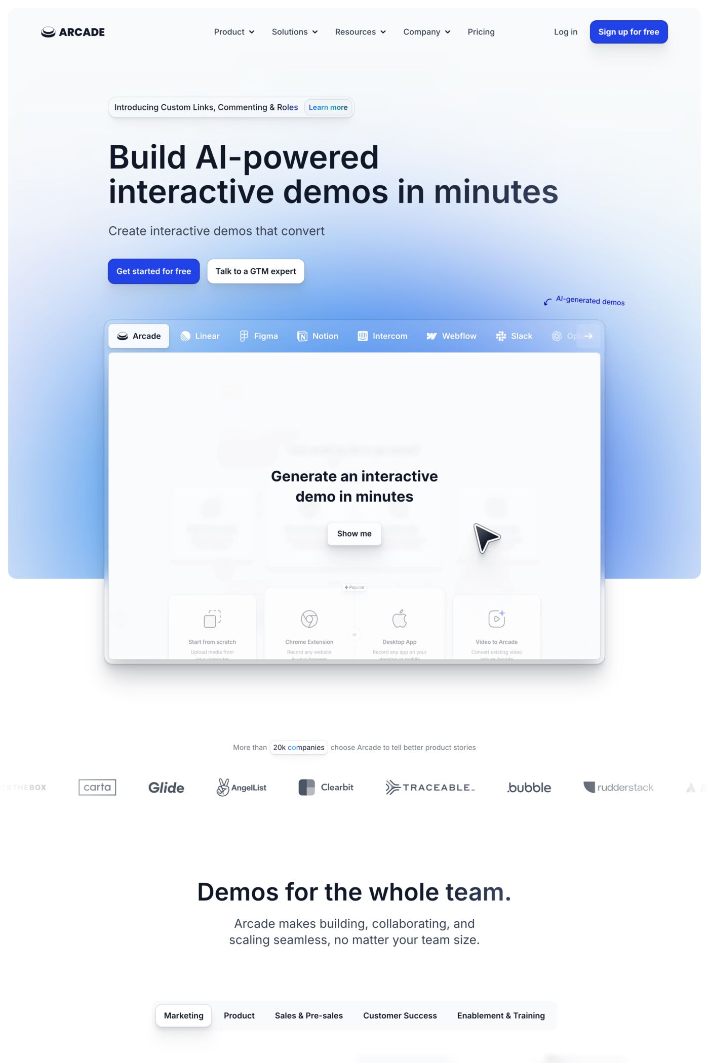 Arcade website screenshot