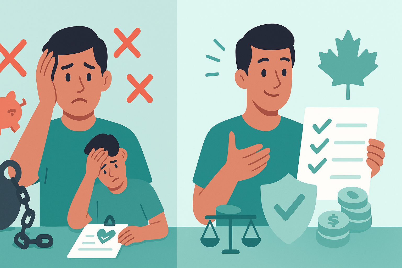 Illustration of a person using a laptop for free debt advice, teal tones