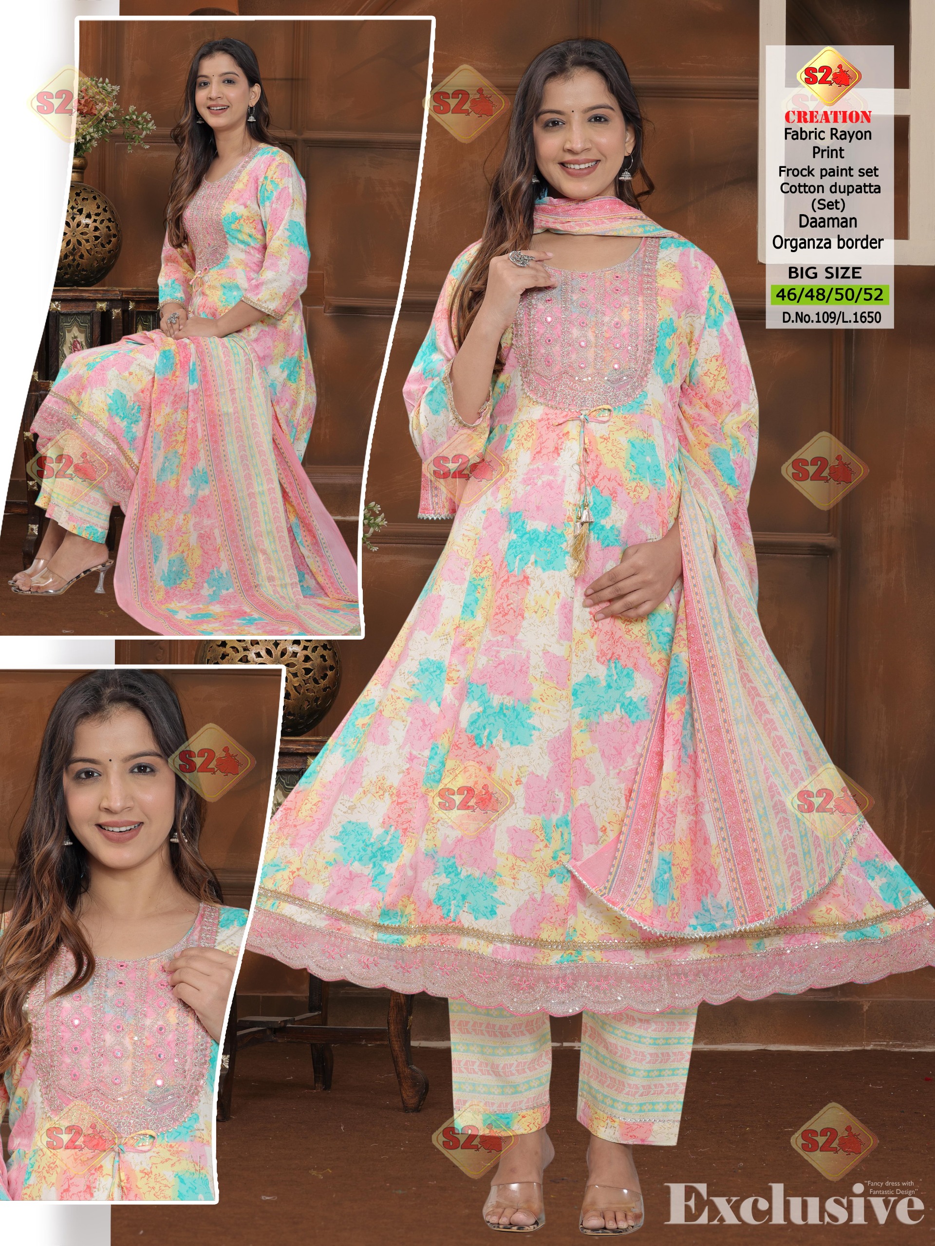  Elegant frock-style kurti set in soft cotton rayon fabric with delicate embroidery, paired with matching pants and a lightweight dupatta—perfect for festive or casual wear.
Color: Pastel pink base with aqua blue, mint green, and subtle yellow floral prints.