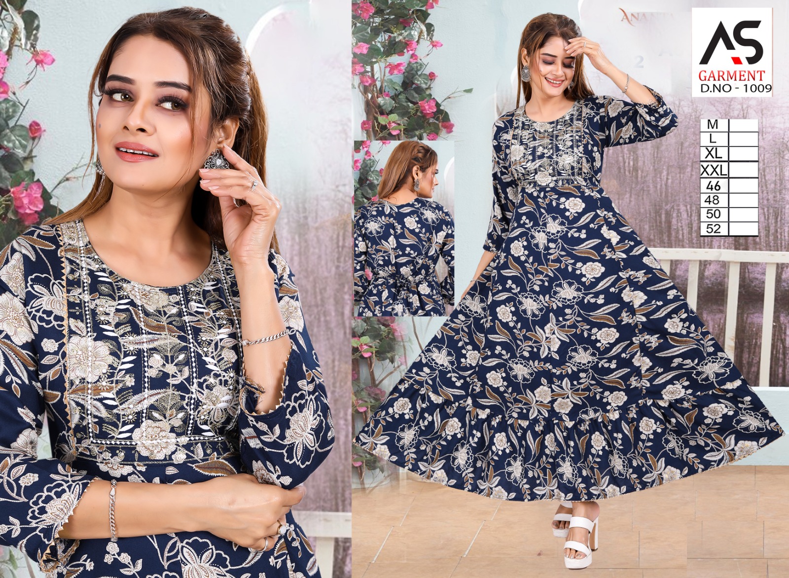 Elegant Cotton kurtee🌸
A stylish navy blue cotton dress with a soft beige floral print, featuring a comfortable fit, three-quarter sleeves, and a graceful flared hem—perfect for daily wear or casual outings.