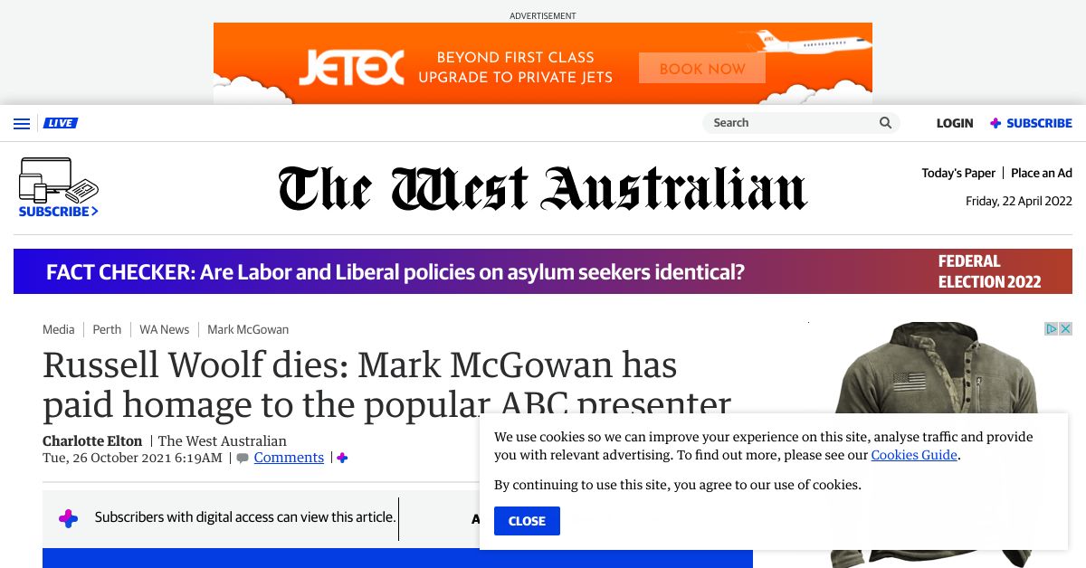 Russell Woolf dies Mark McGowan has paid homage to the popular ABC presenter