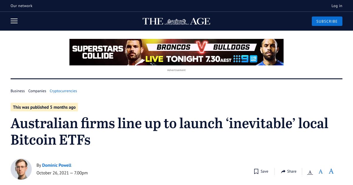 Australian firms line up to launch inevitable local Bitcoin ETFs