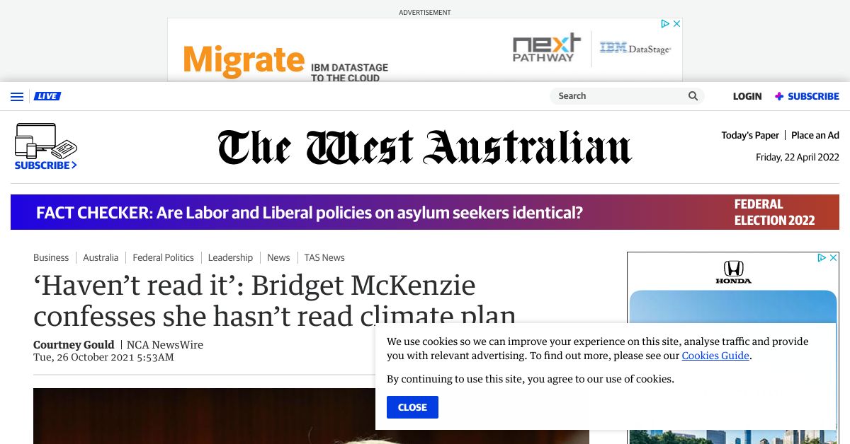 Havent read it Bridget McKenzie confesses she hasnt read climate plan
