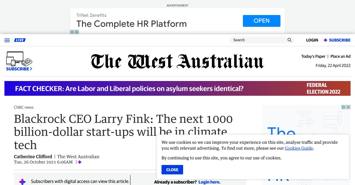 Blackrock CEO Larry Fink The next 1000 billiondollar startups will be in climate tech