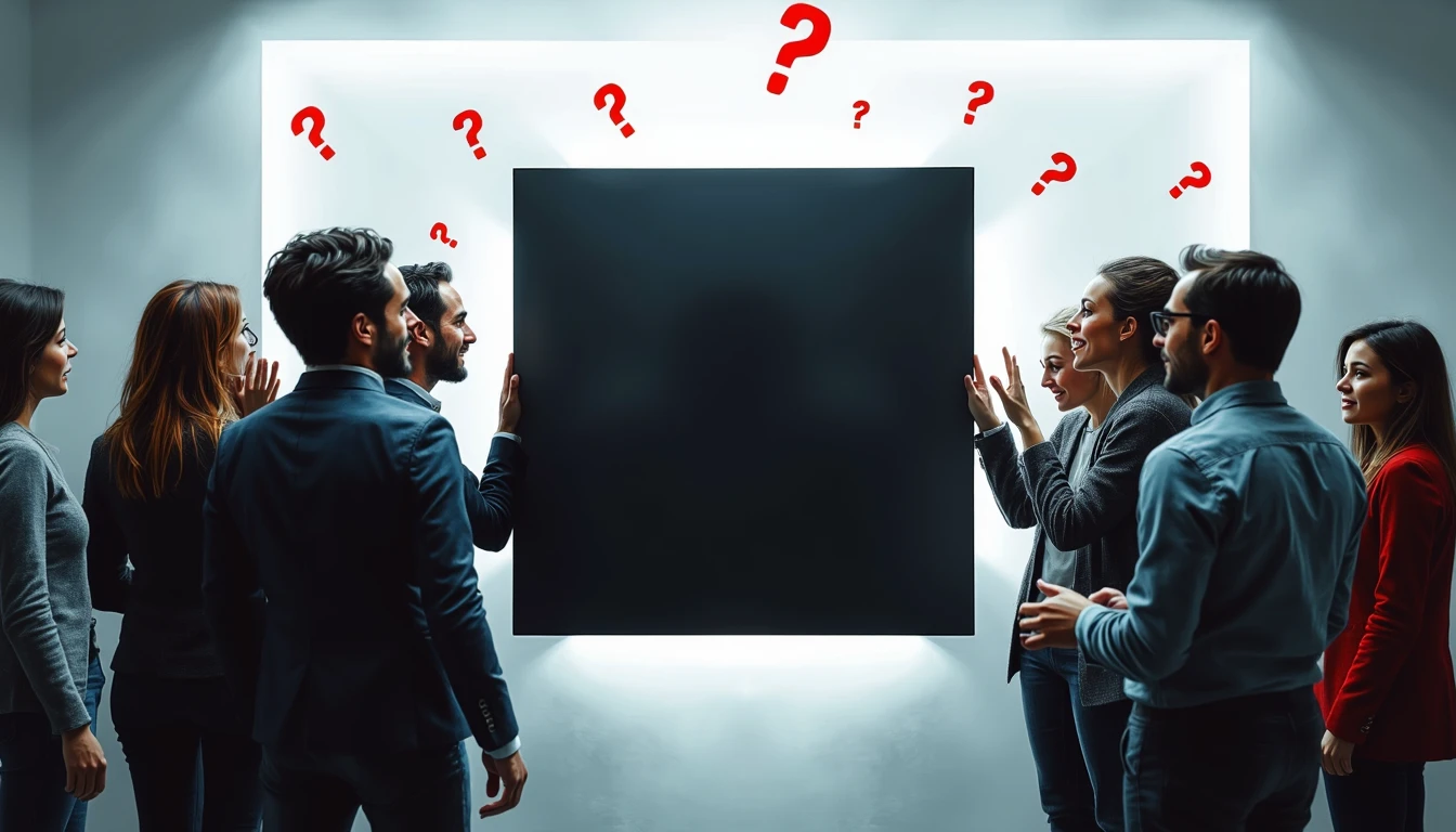 People trying to open AI 'black box' in ethical review board room, question marks overhead