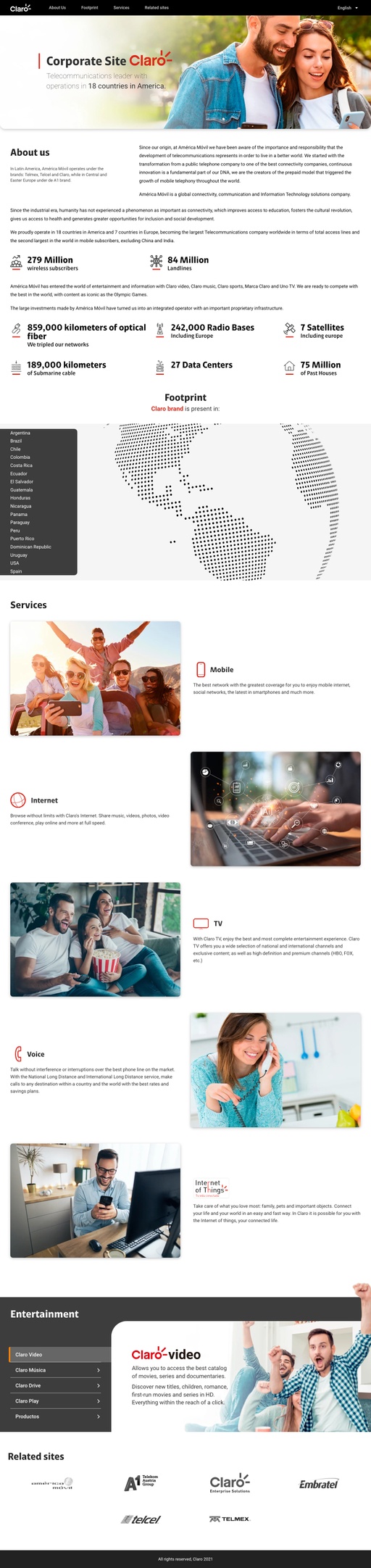 Screenshot from website top part